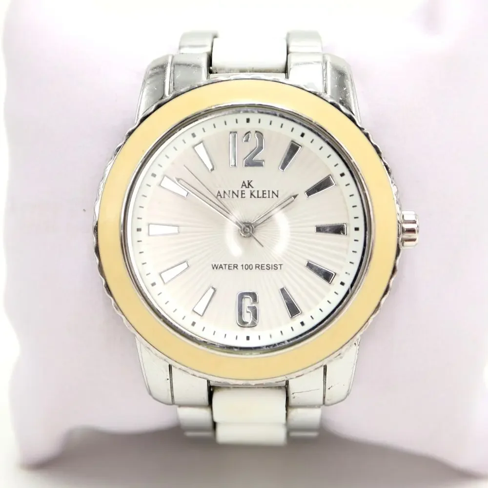 Anne Klein White Silver Tone 40mm Womens Watch Cream Bezel 5.75